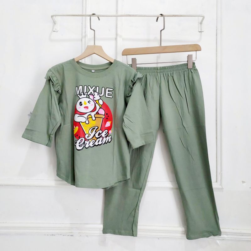 Setelan Kulot Atasan Kaos Combed Anak Mixue Umur 7-10 th//SET COMBED ANAK