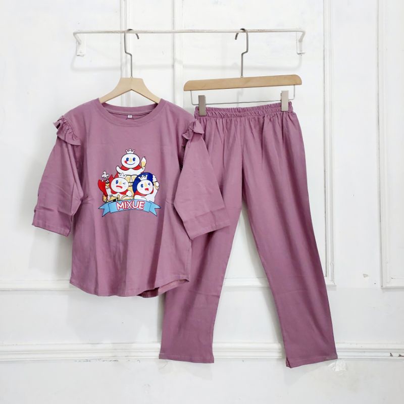 Setelan Kulot Atasan Kaos Combed Anak Mixue Umur 7-10 th//SET COMBED ANAK