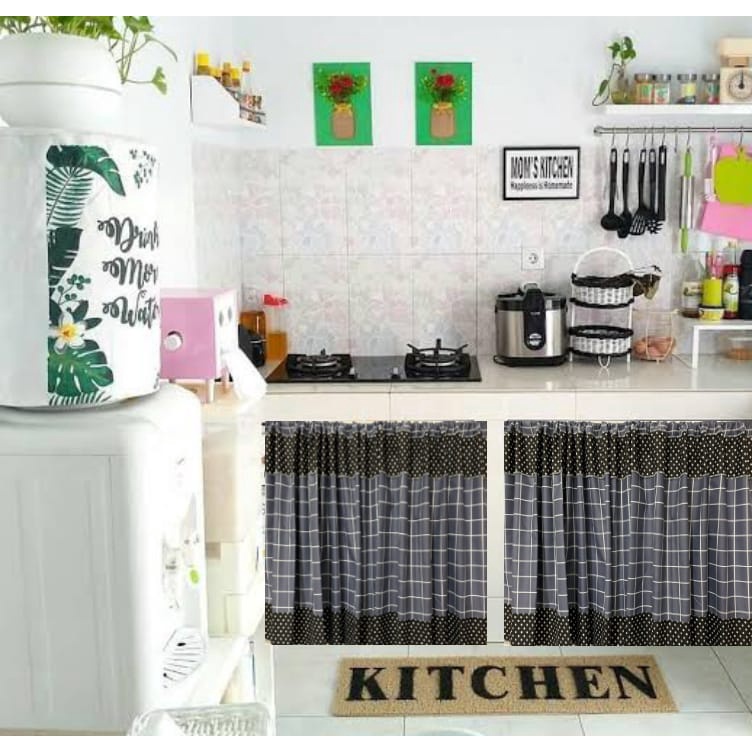 Premium gorden kolong dapur motif kotak | Tirai dapur | Gorden minimalis |  custom size