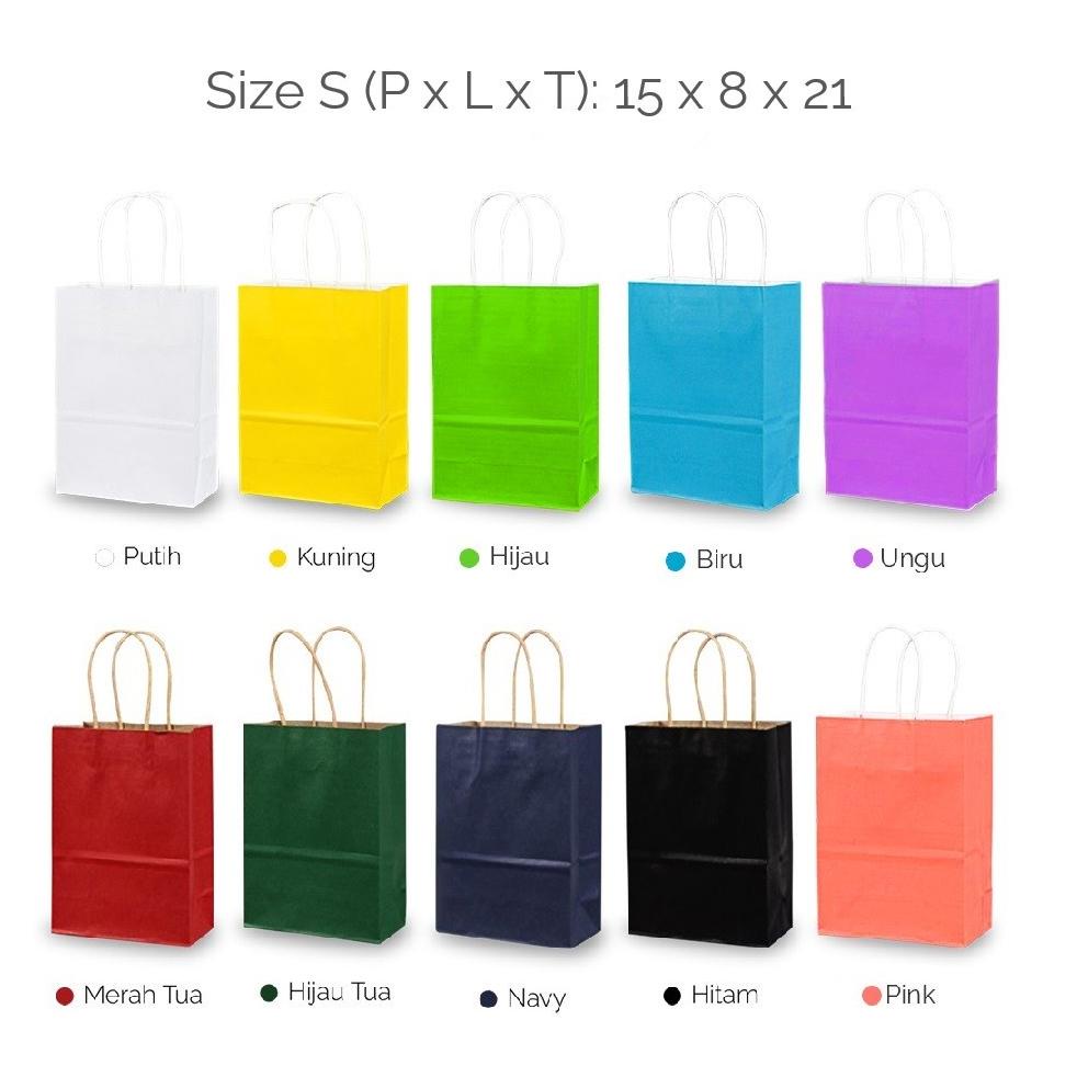 

New 1 PACK ISI 3 Kantong kertas paper bag polos warna kantung goodie souvenir 21x8x15 SMALL