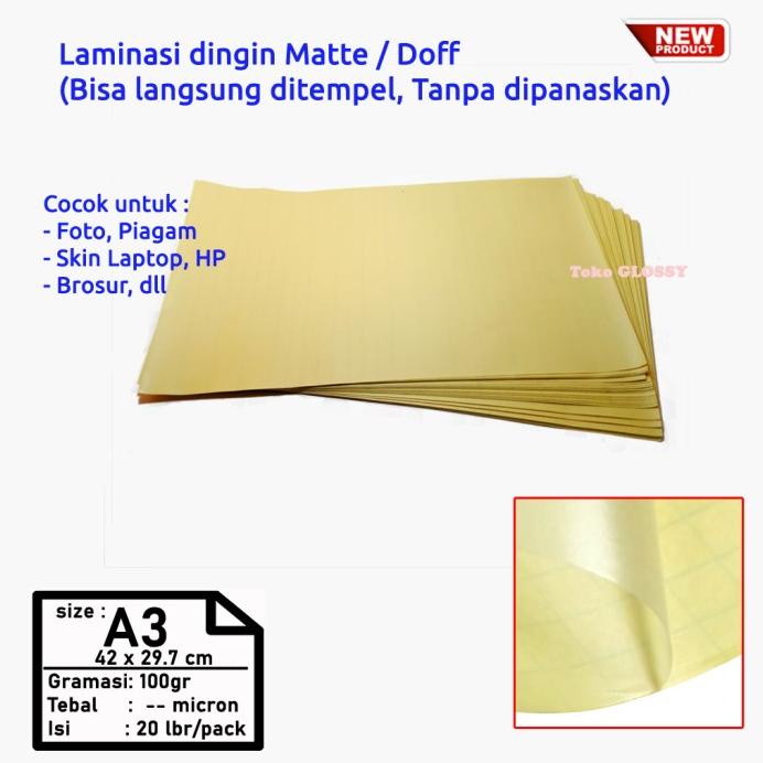 

Unggul Plastik Laminasi Matte A3 100 Gsm - Cold Laminating Matte Film