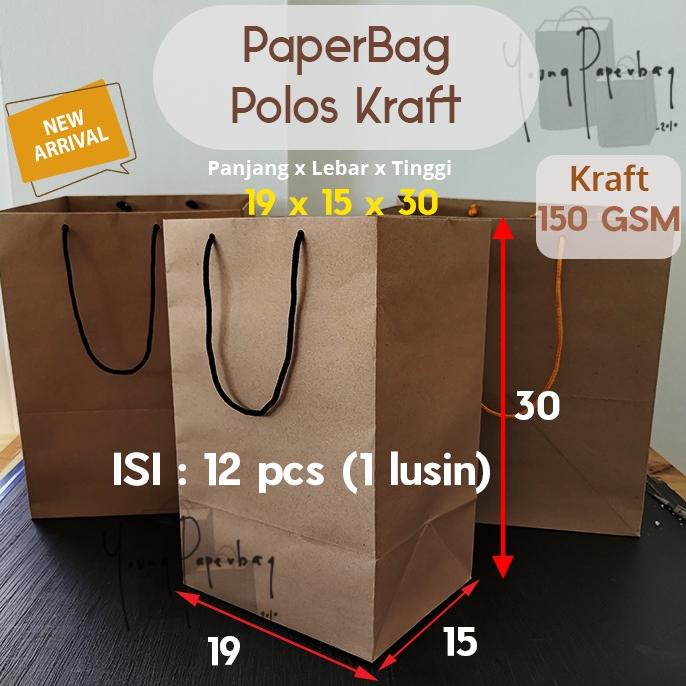 

7.7 Paper Bag Tas Kertas Paperbag Kraft Coklat Polos 19 x 15 x 30 150GSM