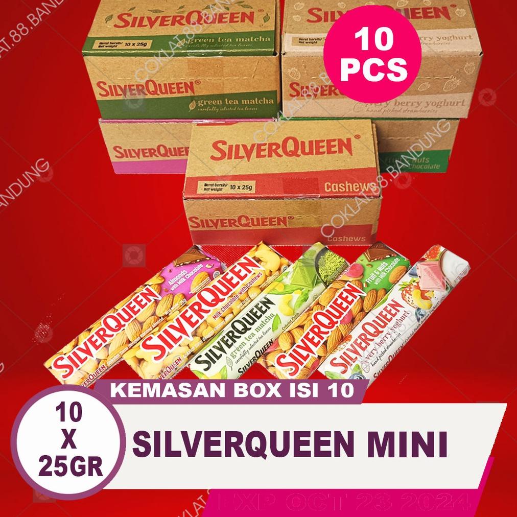 

7.7 SILVERQUEEN 25GR 1 BOX 10PCS EX 28 GRAM COKLAT, SILVER QUEEN 25 GRAM ISI 10 PCS 1 BOX, SILVERQUEEN CHUNKY BAR 30GR X 10 PCS MILK CHOCOLATE CASHEW ALMOND FRUIT GREEN TEA MATCHA YOGURT 25 GR 28 GRAM