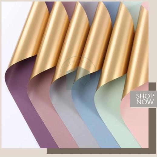 

7.7 Gratis Packing Aman Uang Kembali Flower wrapping Isi 5 cellophane dua warna gold two sides duo kertas wrap bouquet bunga bungkus plastik plastic bahan money uang buket gold sided