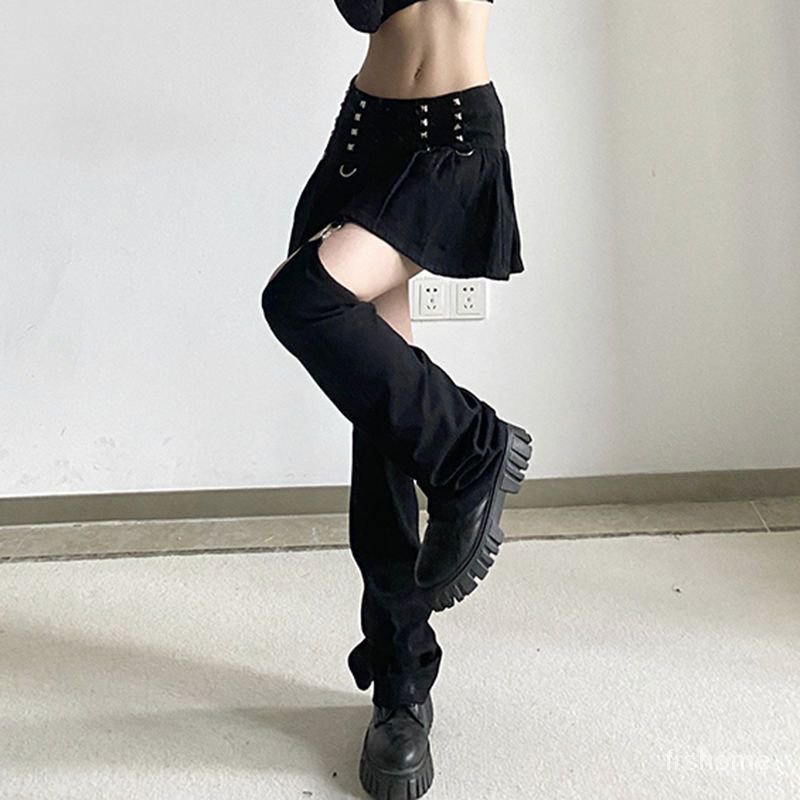 Retro Heavy Y2K disambung celana jeans / rok berongga berongga celana panjang kepribadian wanita cel