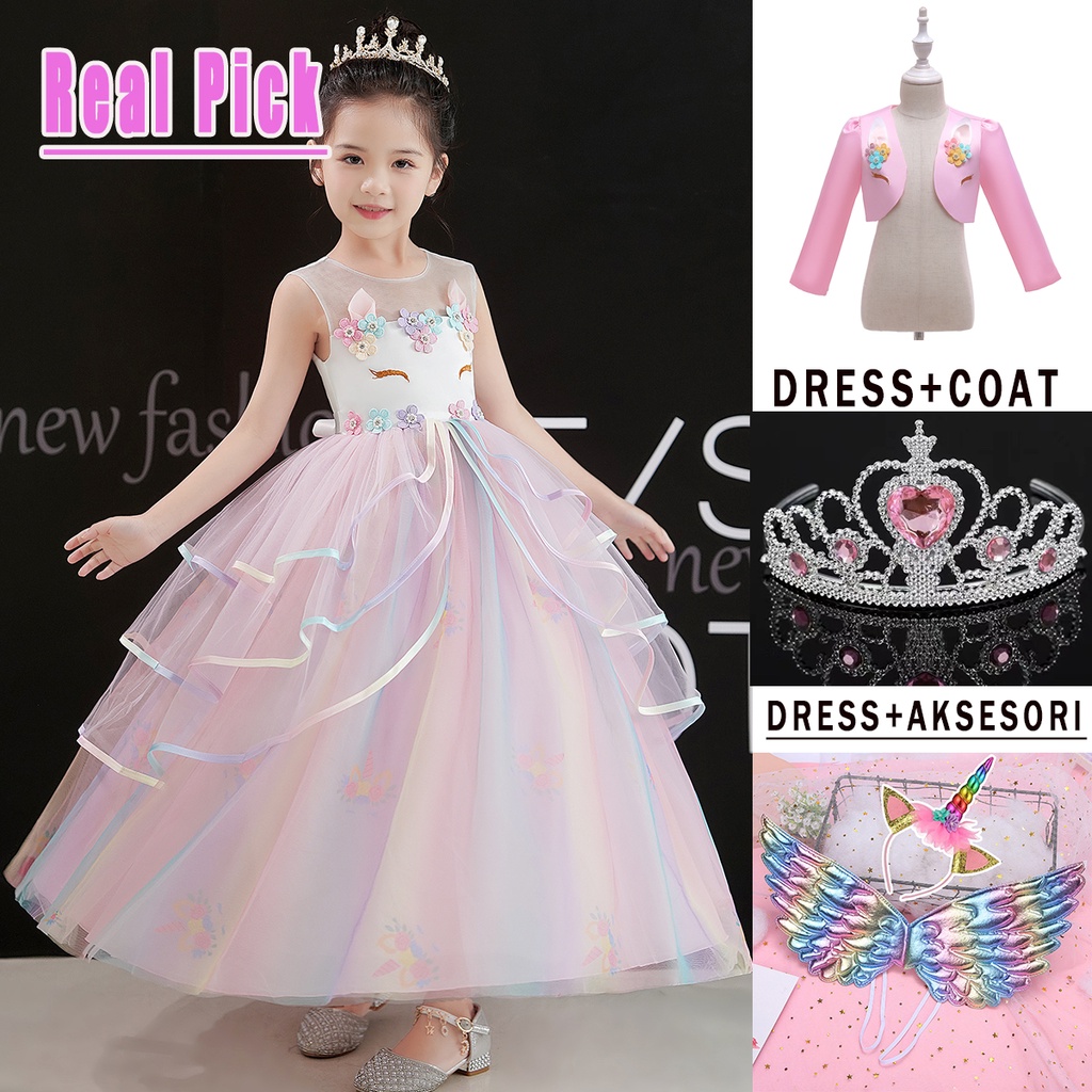 NEW Long Dress Unicorn Anak Impor/ Gaun Dan Jacket Unicorn Ulang Tahun Tutu Anak Unicorn Panjang