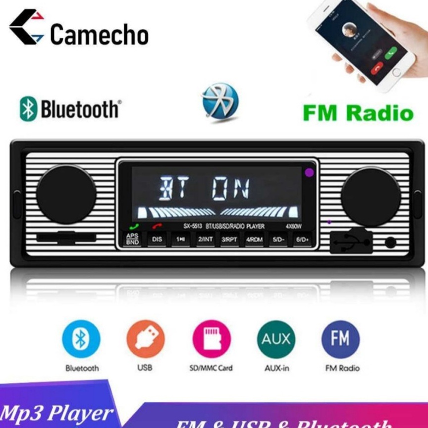 Model Keren.. Bluebooth Camecho Audio Player Mobil 12 1Din FM Receiver Aux USB SD-SX-5513 WVI