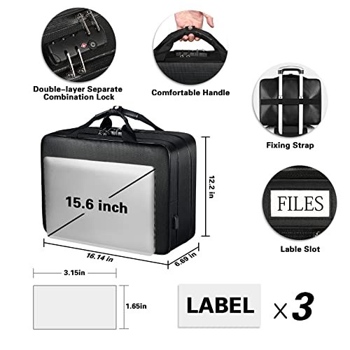 

Terlaris Fireproof Document Bag With Lock, Etronik Double-Layer File Bag,Blk