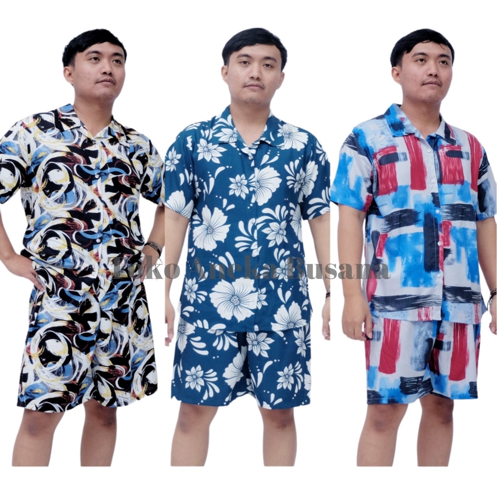 Setelan Baju Tidur Piyama Pria Lengan Pendek Rayon Viscose