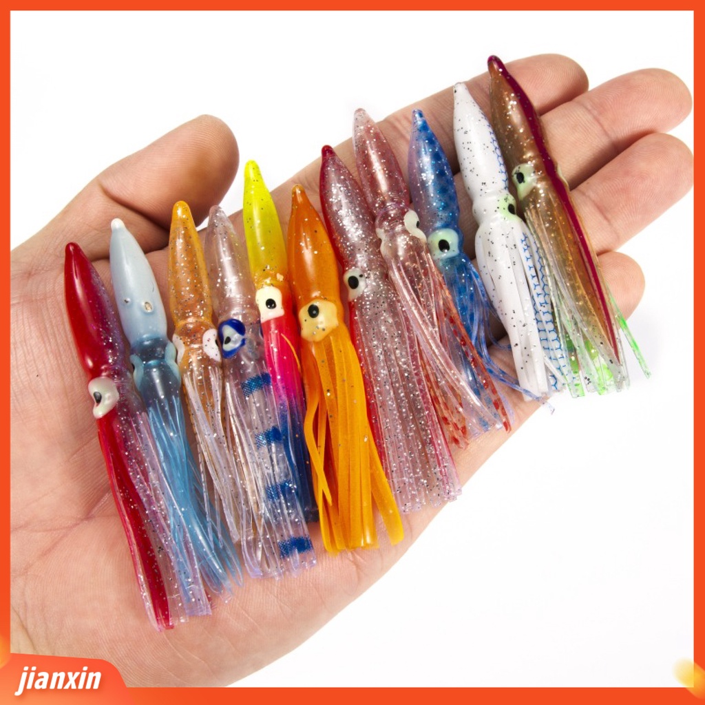 [Jianxin] 10 Pcs Umpan Pancing Soft Bait Bentuk Cumi-Cumi Warna-Warni Ukuran 8cm