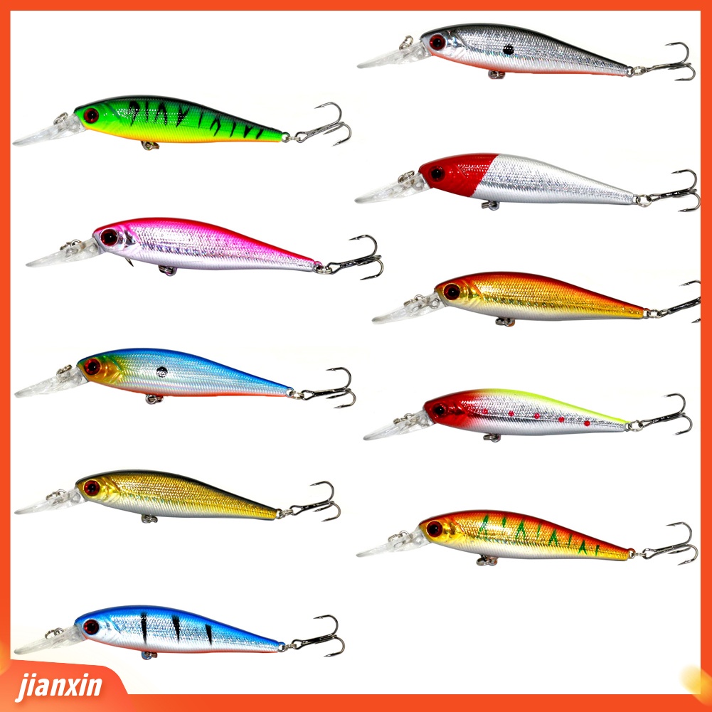 [Jianxin] 11cm Umpan Pancing Ikan Minnow Bergaris dengan Kail / Mata Pancing Treble