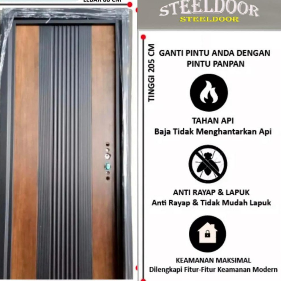 Siap Kirim.. Pintu Baja Single satu set Lengkap Berkualitas / Pintu Utama / Kamar / Kamar Mandi (Dau