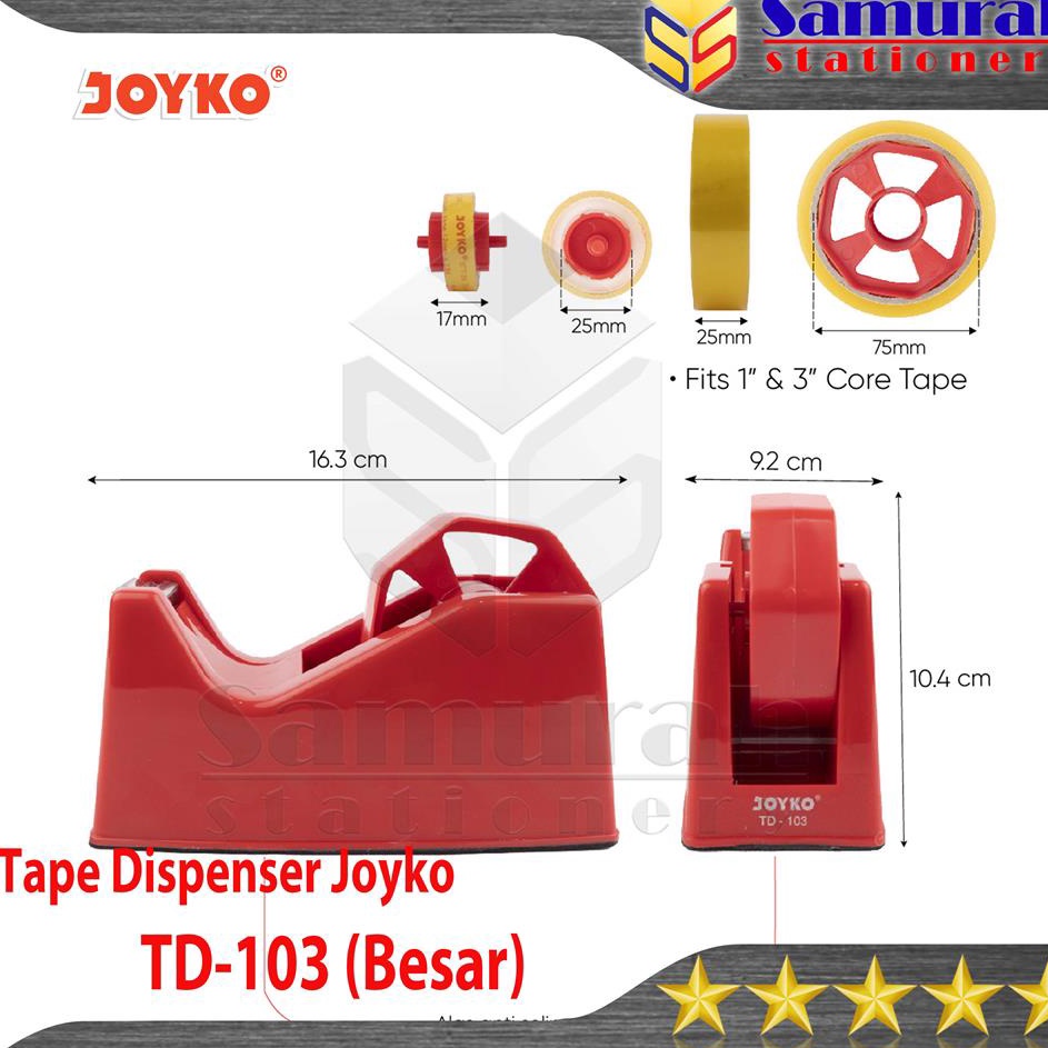 

[KODE 77] Tape Dispenser Joyko TD 103 1 In / Tempat Potong Isolasi TD-103 / Cutter Pemotong Solatip 1/2 in