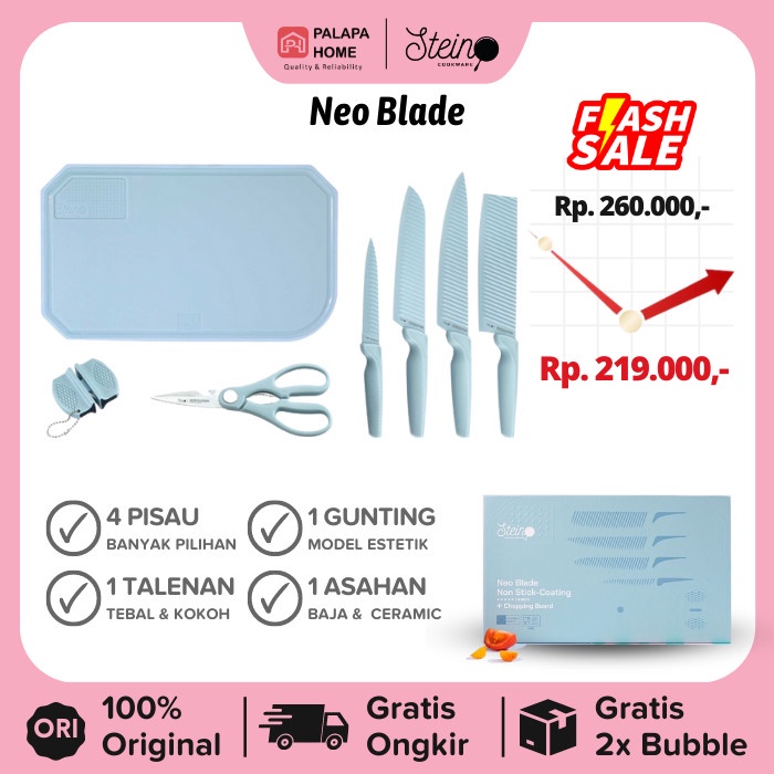 Pisau SET Steincookware Neo Blade Biru Knives + Talenan 7 in 1 - Paket