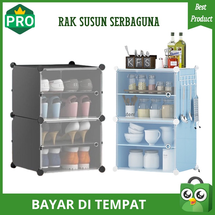 Terlaris Rak Sepatu Plastik 4 Susun Portable Bongkar Pasang Pintu Transparan