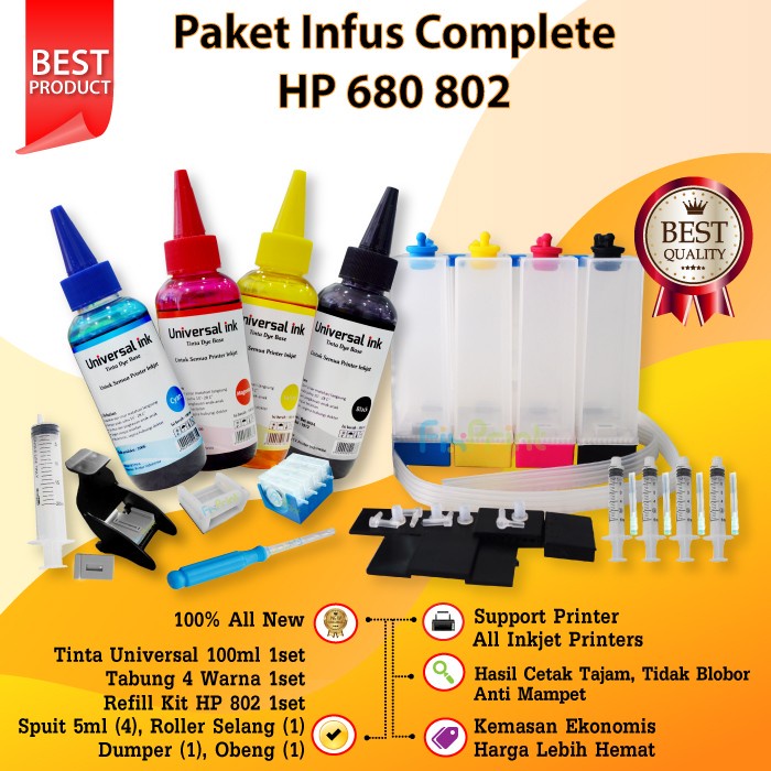 Terlaris Tinta Tool Kit Cartridge 680 682 Infus Printer Hp 2135 2336 2337 2335