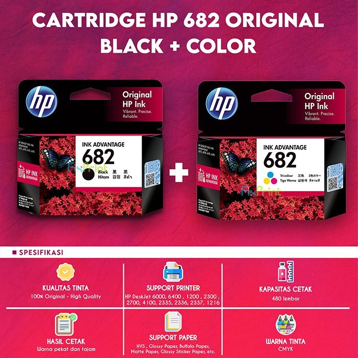Terlaris Black Color Cartridge 682 Tinta Printer Hp 2775 2776 2335 2336 2337