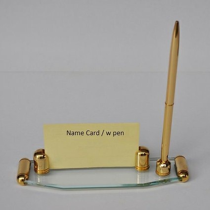 

Terlaris Name Card Holder Glass Plus Pen Standing Hiasan Meja Kantor