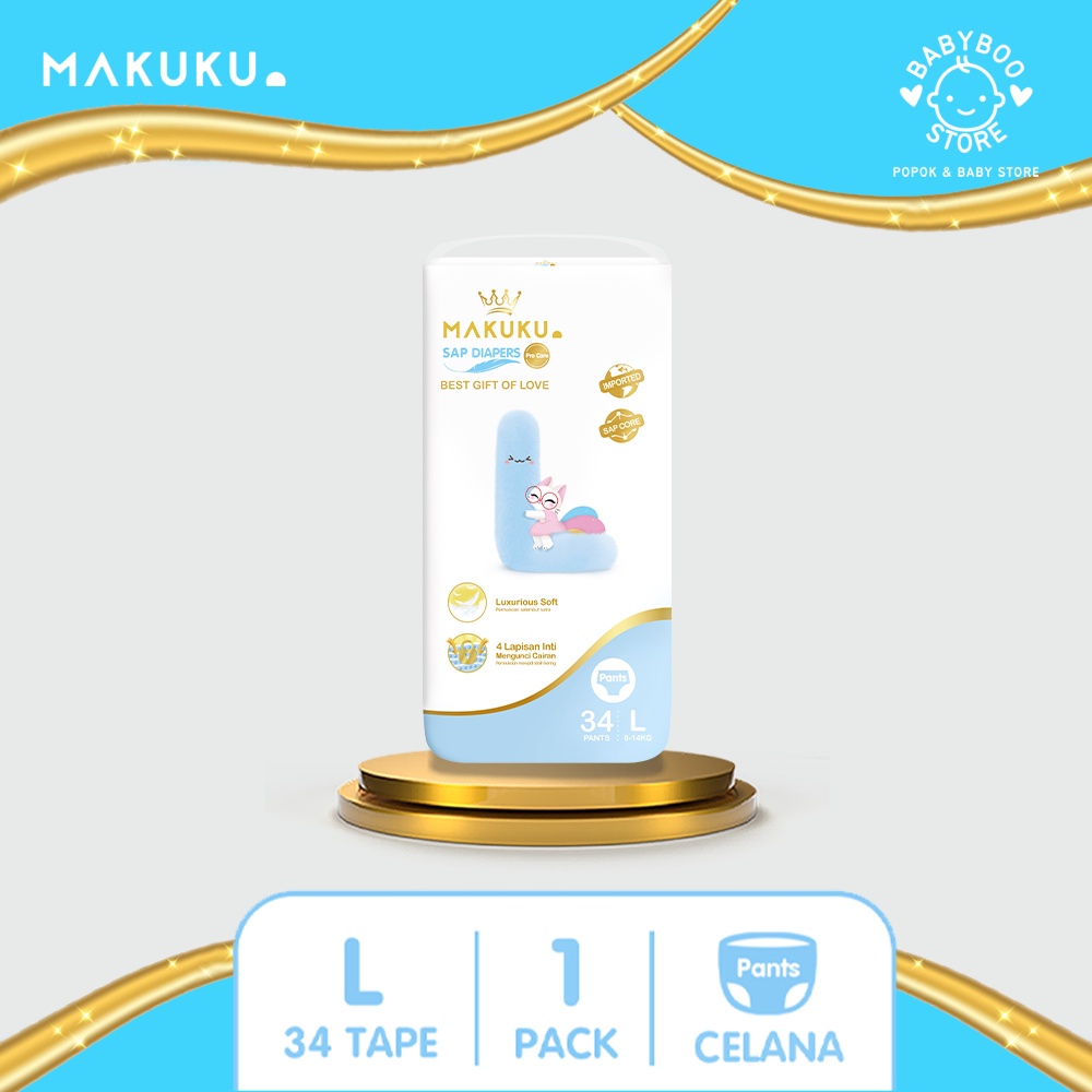 MAKUKU SAP Diapers Procare Pants L34 Popok Celana Premium Lembut Mencegah Ruam Dan Anti Gumpal