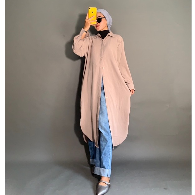 RAABIHA | Arumi longtunik polos | kemeja tunik basic | kemeja Cringkle