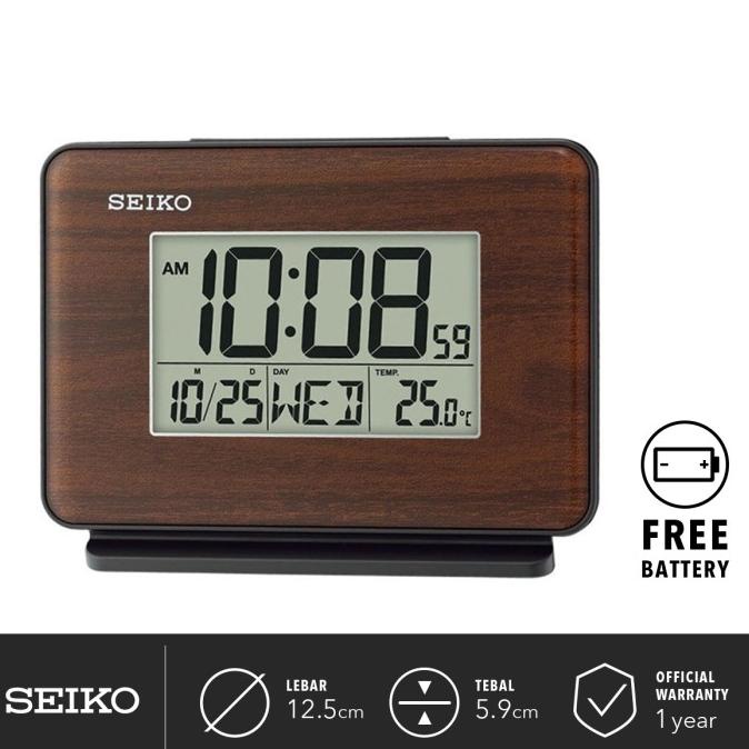 Jam Weker Beker Seiko Digital Qhl068B Wood Effect All Feature Original