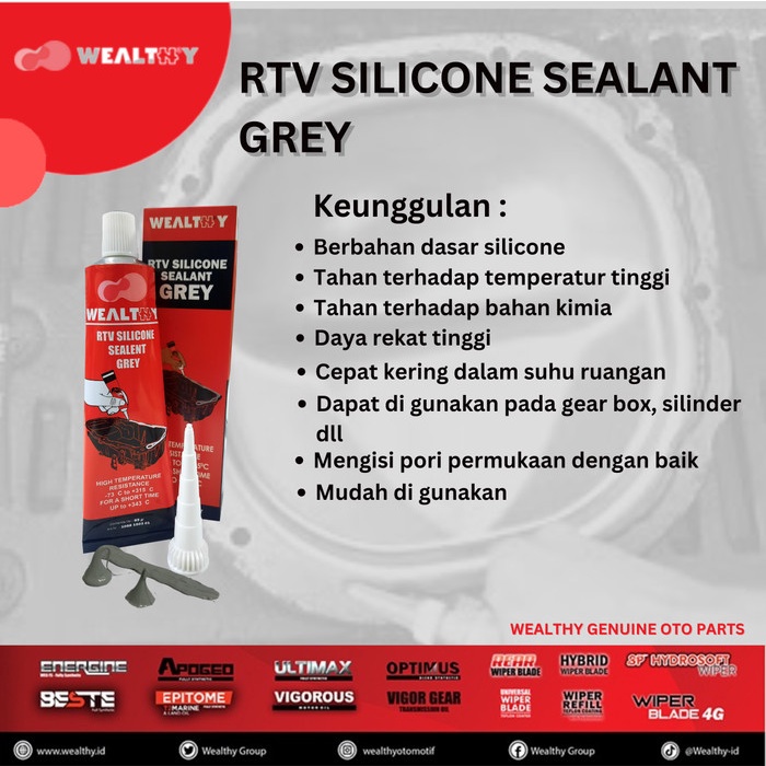 Lem Gasket Lem Pakingan WEALTHY RTV Silicone Sealant - Grey [85 gr]