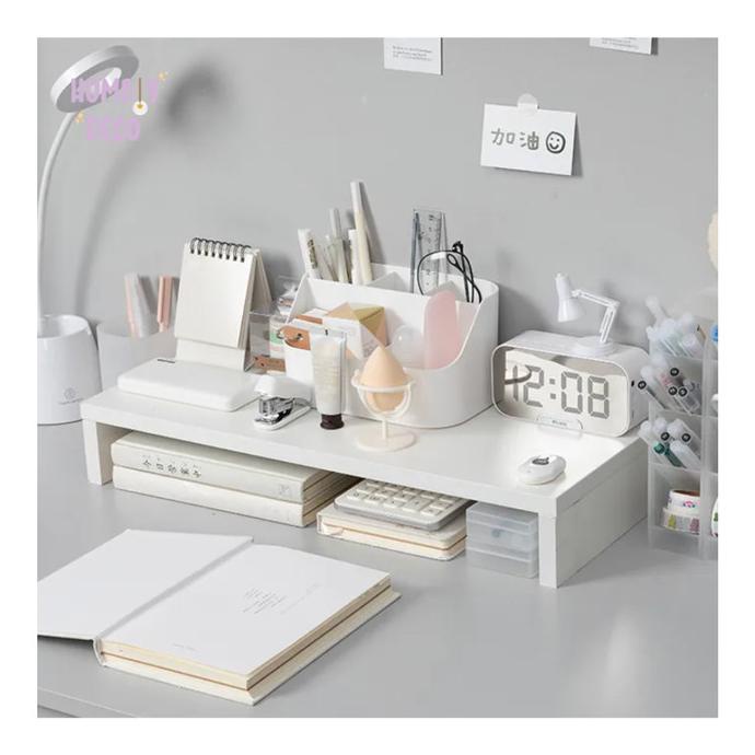 

Korean Aesthetic White Study Table Wood Rack Desk Organizer