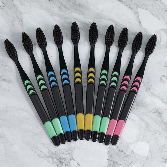 ✿ELYSABETHME✿ Sikat gigi hitam bambo charcol isi 10pcs pastel