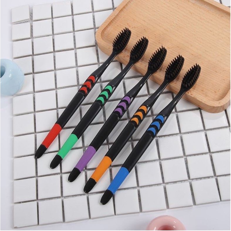 ✿ELYSABETHME✿ Sikat gigi hitam bambo charcol isi 10pcs pastel