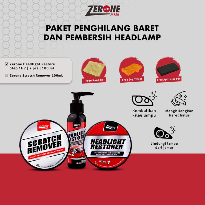 Terlaris Penghilang Baret Sekaligus Pembersih Headlamp Zerone Japan Bonus Lap