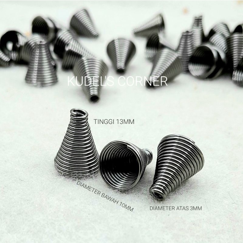 klep spiral kerucut/ penutup ujung tali/ bead cap/ end cap