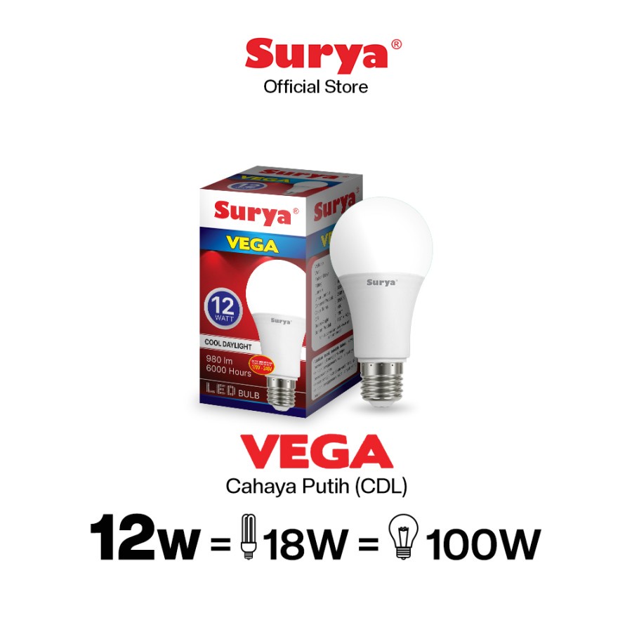 Lampu LED Bulb Surya Vega 12 Watt Putih Murah Terang Bergaransi