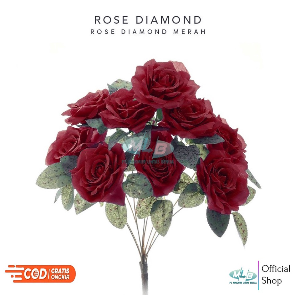 (COD )NEW_PRODUCT MLB Bunga Mawar Artificial Rose Diamond 9 Cabang Hiasan Dekorasi Buket Pelaminan