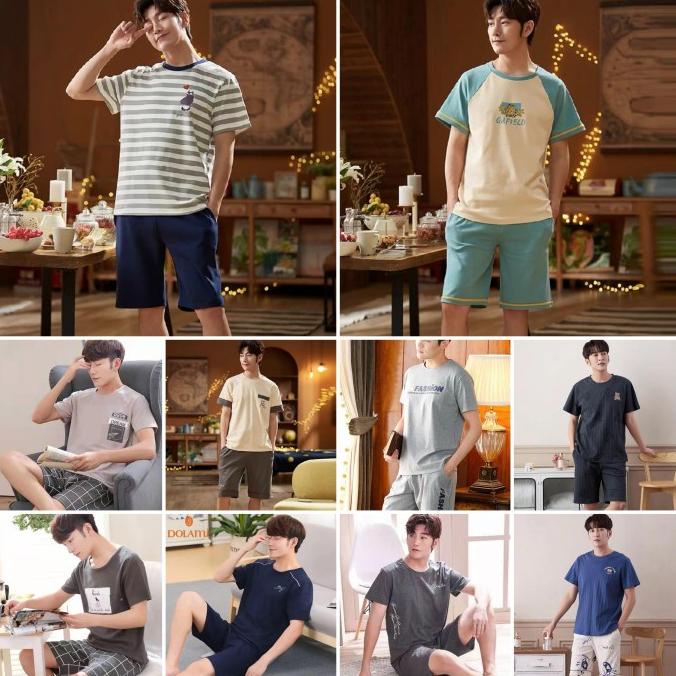 Ready Baju Tidur Piyama Pria Stelan Kaos Pendek Import Original