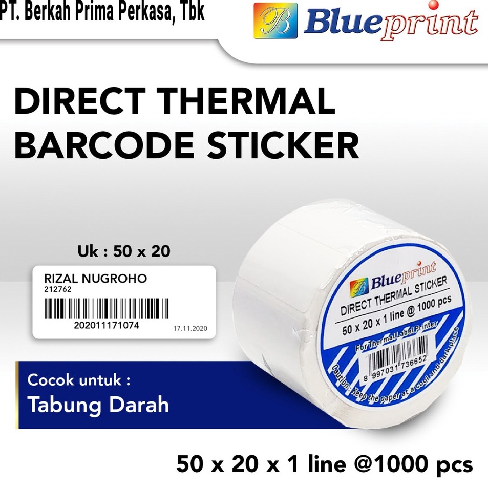 

✨ 7.7 Direct Thermal Sticker , Kertas Label Stiker BLUEPRINT 50 x 20 , 50x20 mm Isi 1000 - 1 Roll