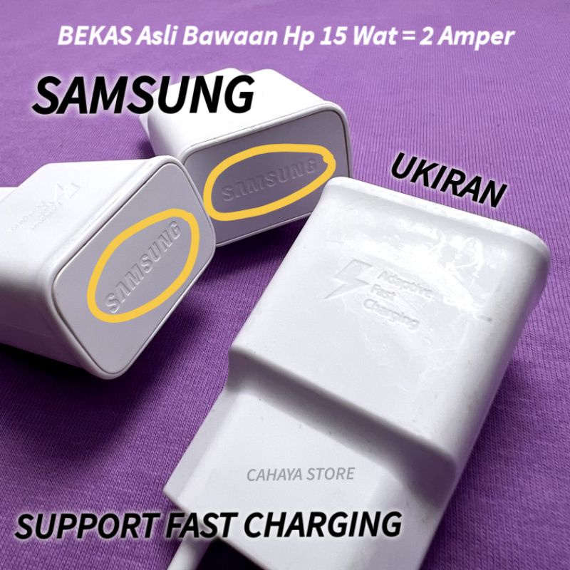 Adaptor Samsung Bekas Vietnam 15Wat A40S A41 A50 A50S A51 A60 A52S A22 A32 A12 A13 M11 M12 M13 M14 Tab S7+ Tab S7 FE 5G Tab A 2018 Tab A 2020 Tab A7 2020 Tab A8 2020 LTE Charger Original 100% Cabutan Hp Fast Charging