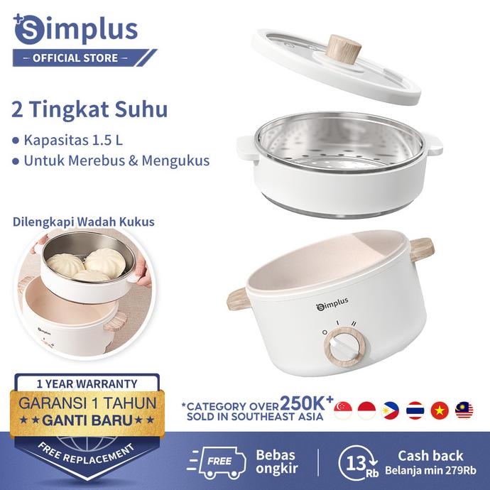 Simplus Panci Listrik Kukusan Serbaguna 600 Watt Low Watt 1.5L