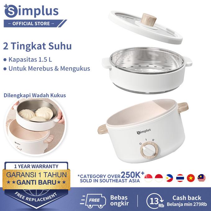 Simplus Panci Listrik Kukusan Serbaguna 600 Watt Low Watt 1.5L