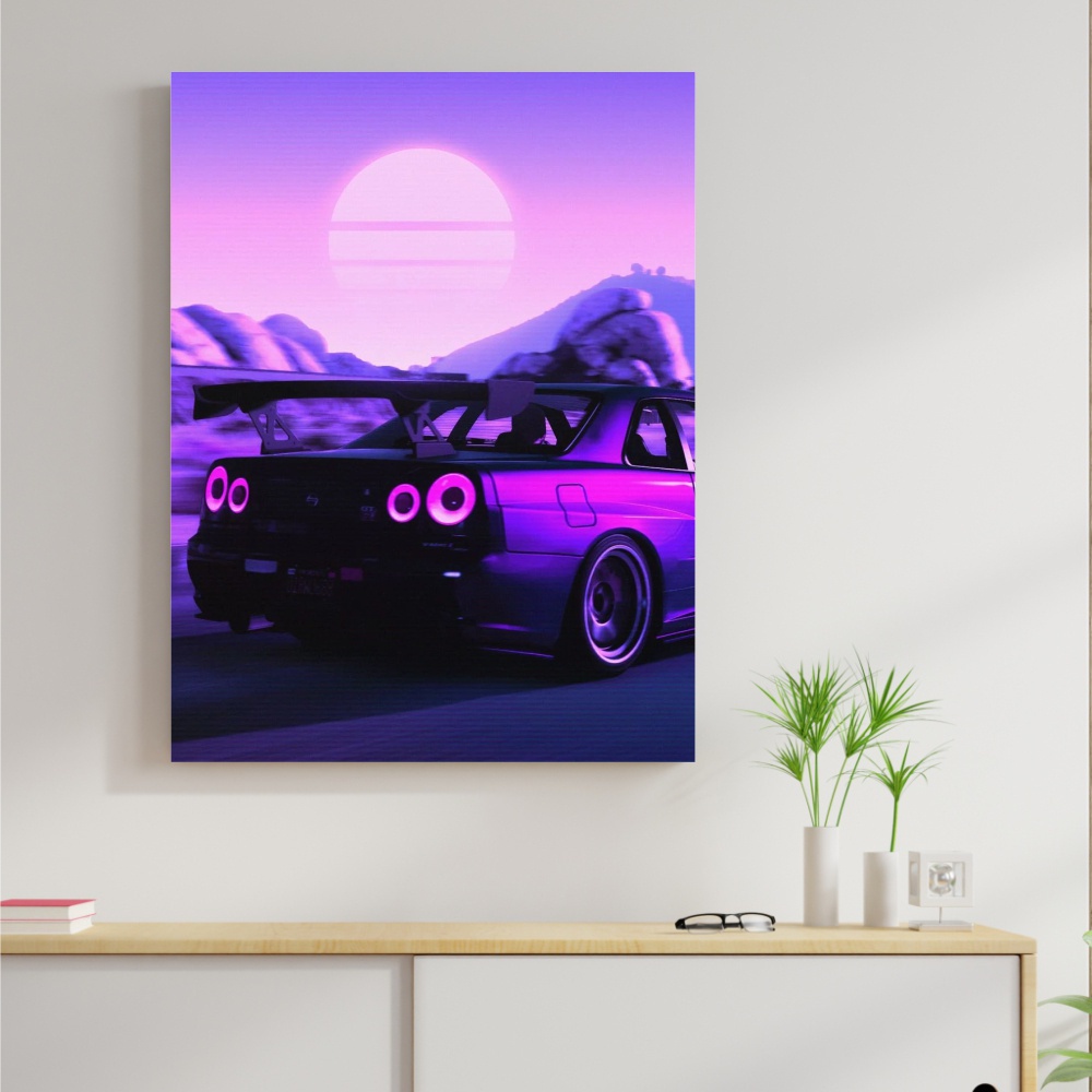 Poster Kayu "Nissan GTR R34" Ukuran 20Cm x 30Cm