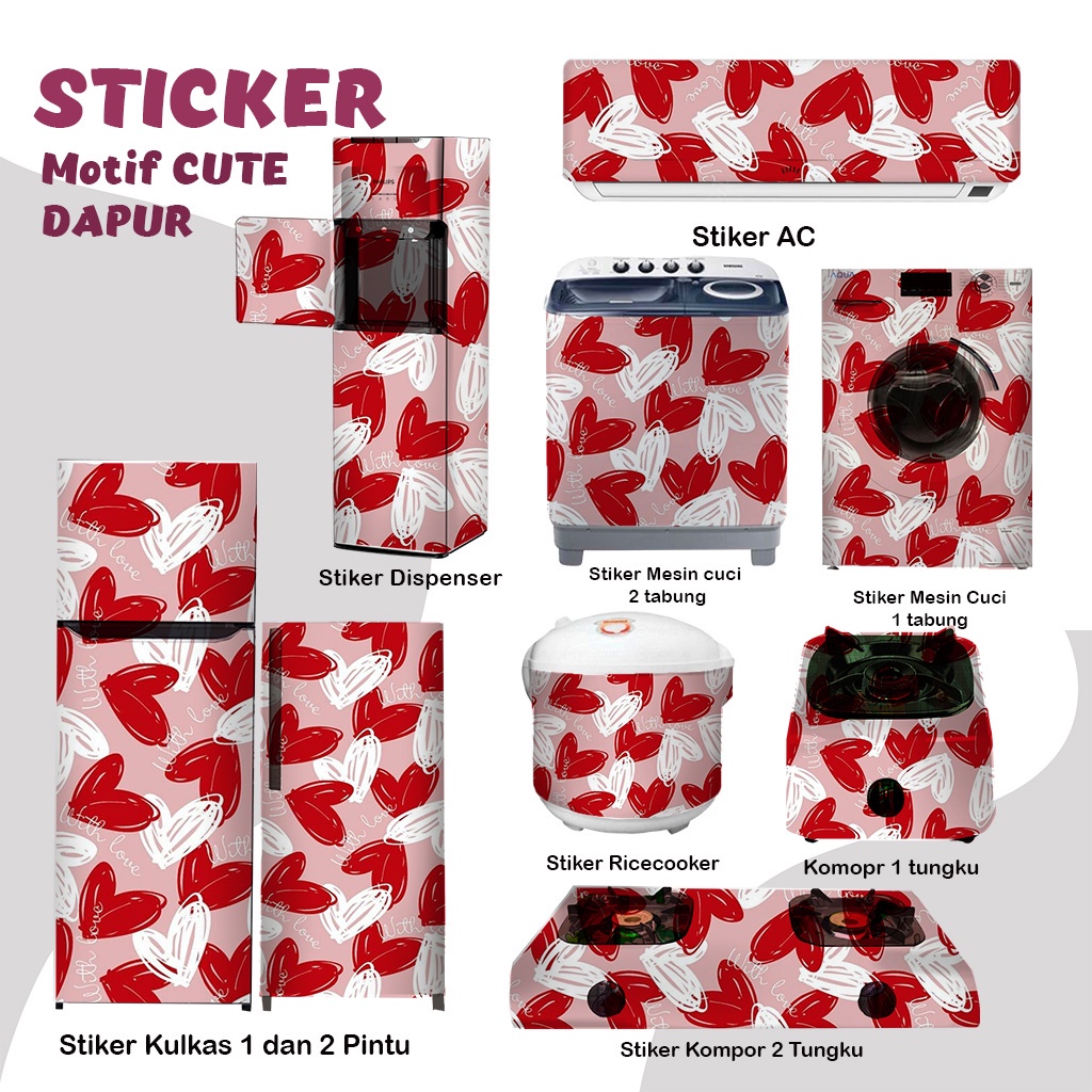 Stiker kulkas kompor mesin cuci 1 2 pintu tabung mata Rice Cooker Dispenser Ac Love PINK