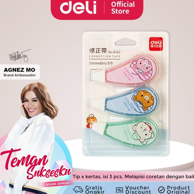 

Deli Correction Tape Tip Ex Kertas 3Pcs/Pack 6Mx55Mm 8143