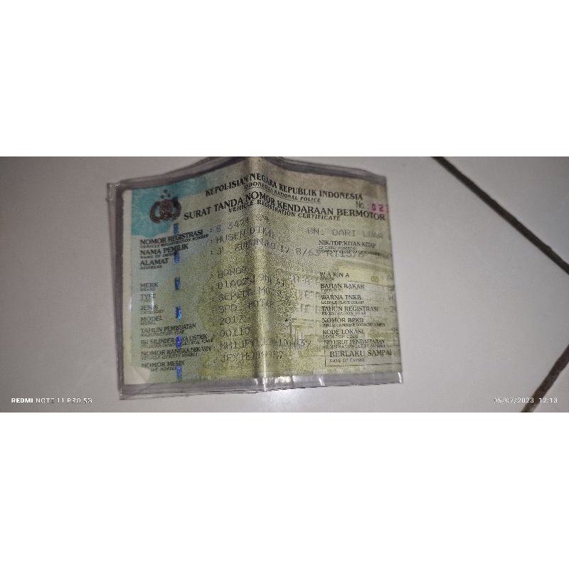 STNK dan Plat Nomor Vario 110 Agnes