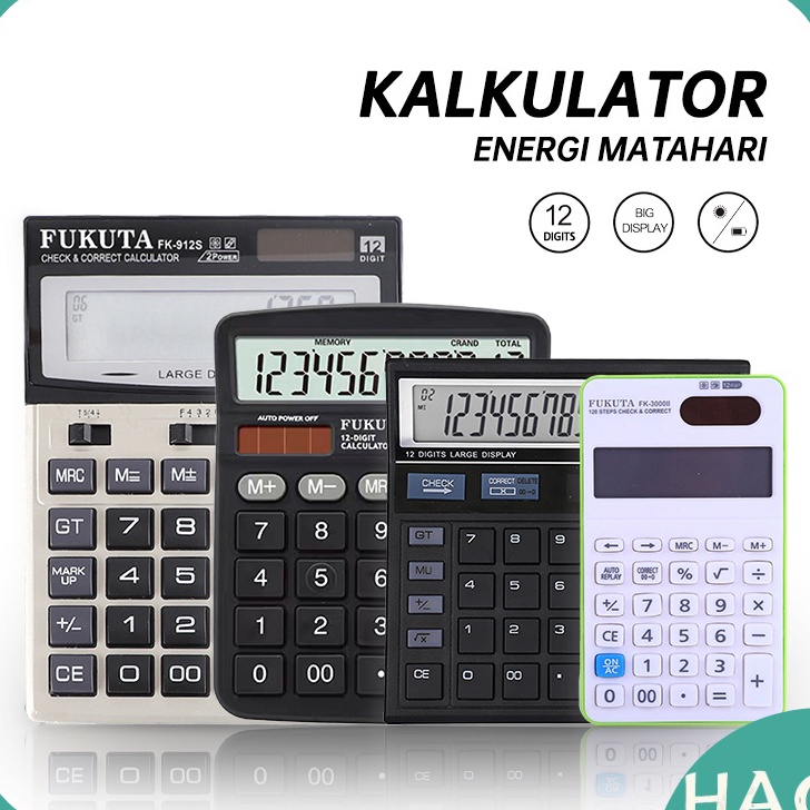 

[KODE PRODUK H6LO09880] Kalkulator Energi Matahari 12 Digit / Kalkulator Electronik / Kalkulator Kecil / Kakulator Dagang Besar / Alat Hitung / Calculator Check FUKUTA