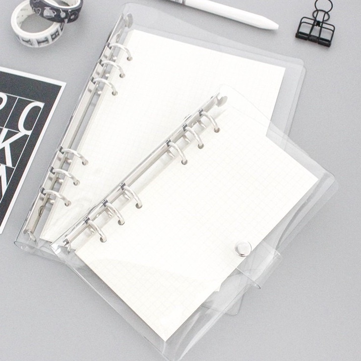 

[KODE PRODUK ZDZOO4594] A6 /A5Clear Soft PVC Notebook Binder Cover Planner 6-Ring Loose-Leaf Folder