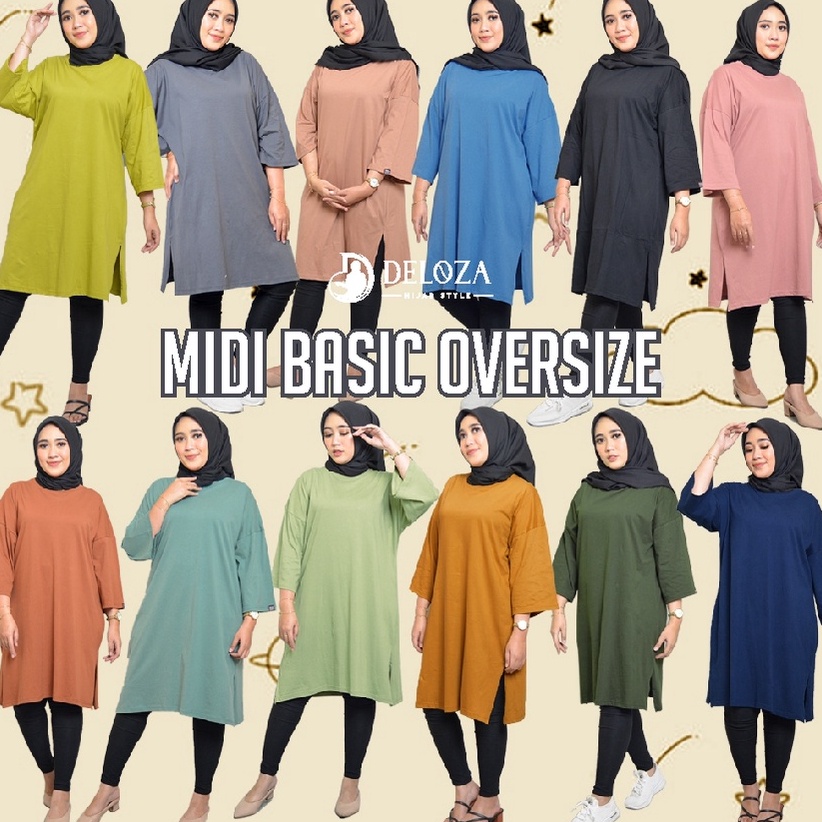 HOT Deloza Long Tunik Oversized Kaos Polos / Midi Dress JUMBO