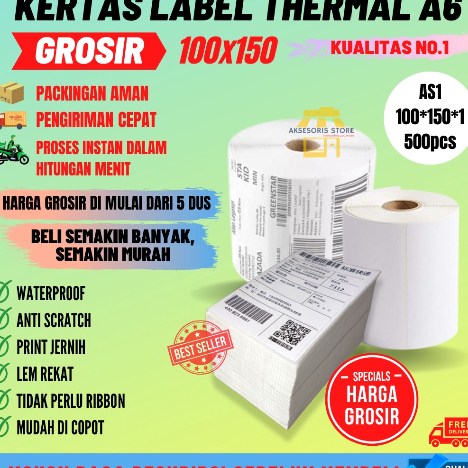 

Segera Miliki GROSIR KERTAS THERMAL LABEL STICKER 350PCS 500PCS UKURAN A6 100X150
