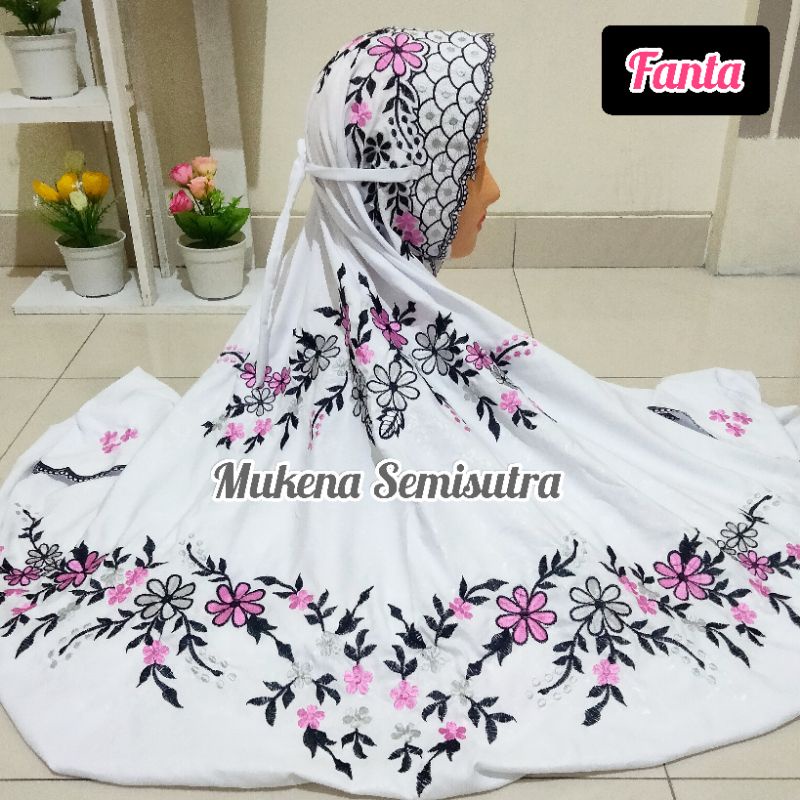 Mukena Dewasa Lajuran Bordir Mukenah Terusan Warna Putih Kain Polino Silk Katun Micro Rukoh Terusan 