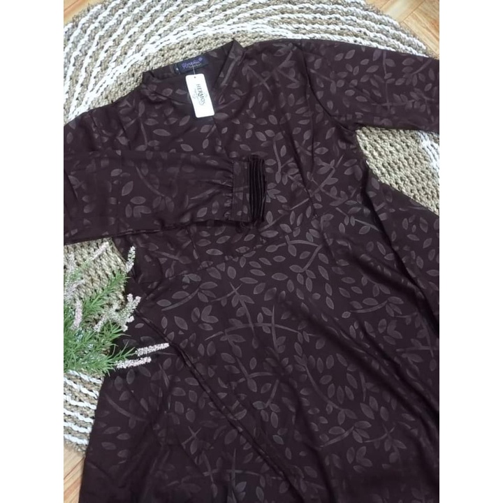 [Gamis Hermosa] Gamis hermosa bahan wolfis embos motif katuk (hitam, coklat tua, navy)-gamis syari