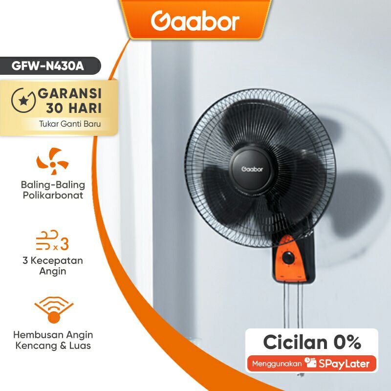 Gaabor Kipas Angin Wall Fan Dinding Besi Hitam 16 Inch 3 Kecepatan Kipas Angin Kencang Tidak Berisik