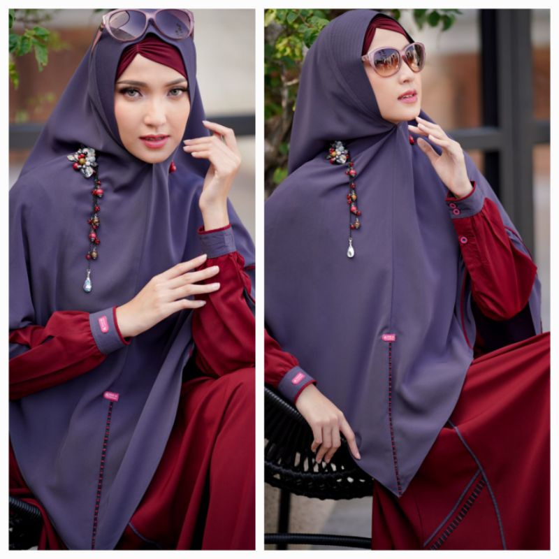 AULIA FASHION Gamis Maira Maroon Dark Grey Series Terbaru Limited Edition